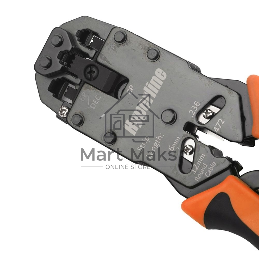 Инструмент обжимной Hyperline HT-200AR для RJ-50, RJ-45, RJ-12, RJ-11 (10P10C, 8P8C типа AMP, 6P6C, 4P4C), профессиональный, с храповым механизмом