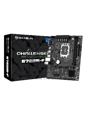 Материнская плата Maxsun Challenger B760M-F, LGA 1700, Intel B760, 2xDDR4, 3xSATA III, 2xM.2, 1xPCIe 4.0 x16, 1xHDMI, 1xVGA, 1xRJ-45 1Gb LAN, 2xUSB 3.2 Gen 1, 4xUSB 2.0, 3x3.5 мм, 5.1, mATX