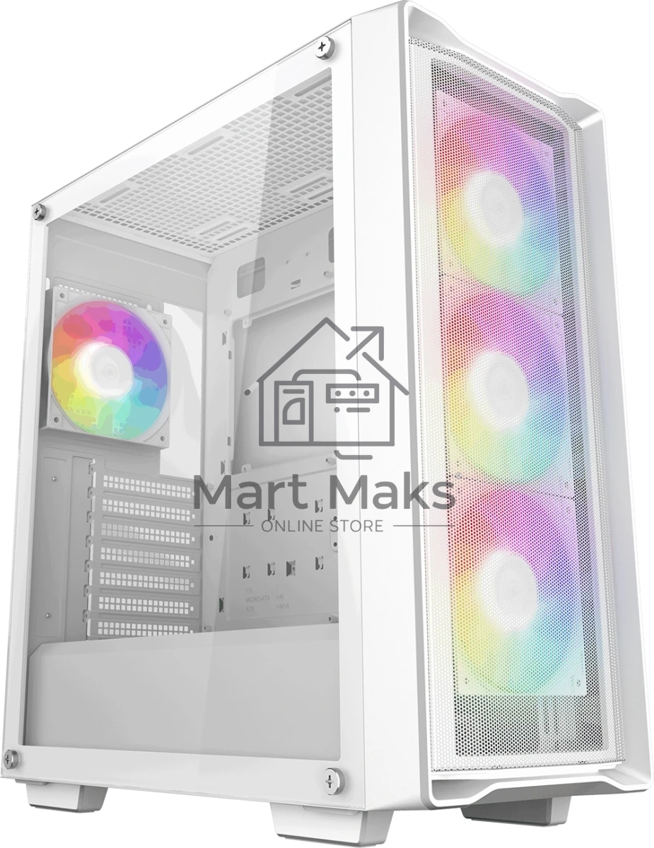 Компьютерный корпус Deepcool CC560 MESH V2 WH без БП, боковое окно (закаленное стекло), 3x120мм ARGB LED вентилятор спереди и 1x120мм ARGB LED вентилятор сзади, белый, ATX