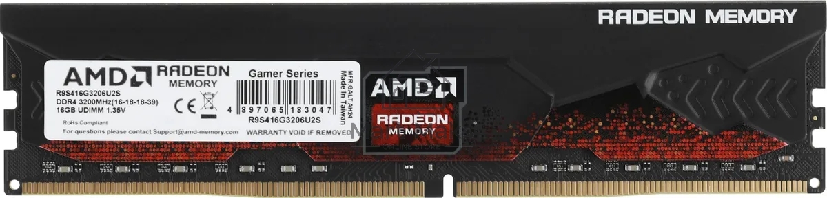 Оперативная память AMD Radeon R9, DDR4, 16GB (1x16GB), 3200MHz, CL16, DIMM, с радиатором, черный