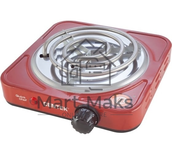 Плита настольная электрическая Centek CT-1508 красный, 1 кВт, ТЭН, конфорки - 1, эмаль, поворотные переключатели