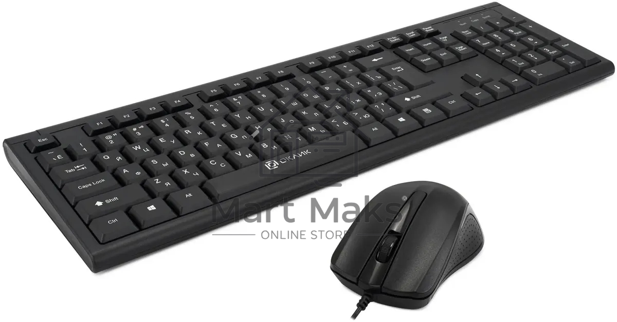 Комплект клавиатура+мышь Oklick 600M проводной, USB, 1200 DPI, чёрный