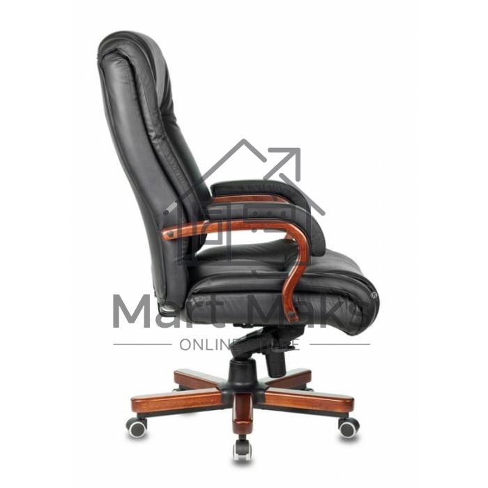 Кресло руководителя Бюрократ T-9925WALNUT/BLACK черный, кожа, крестовина дерево