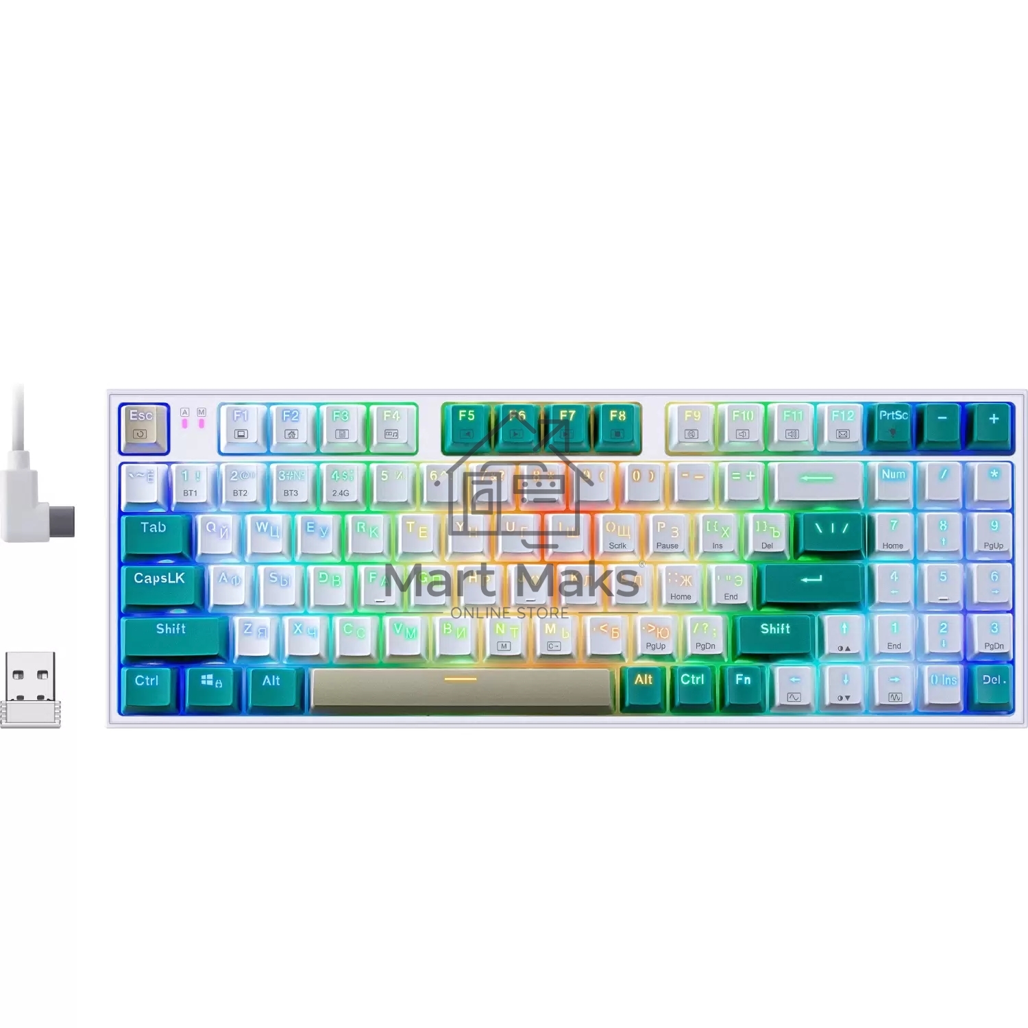 Клавиатура Defender REDRAGON VEIGAR беспроводная USB, Bluetooth/Радиоканал, бело-голубая