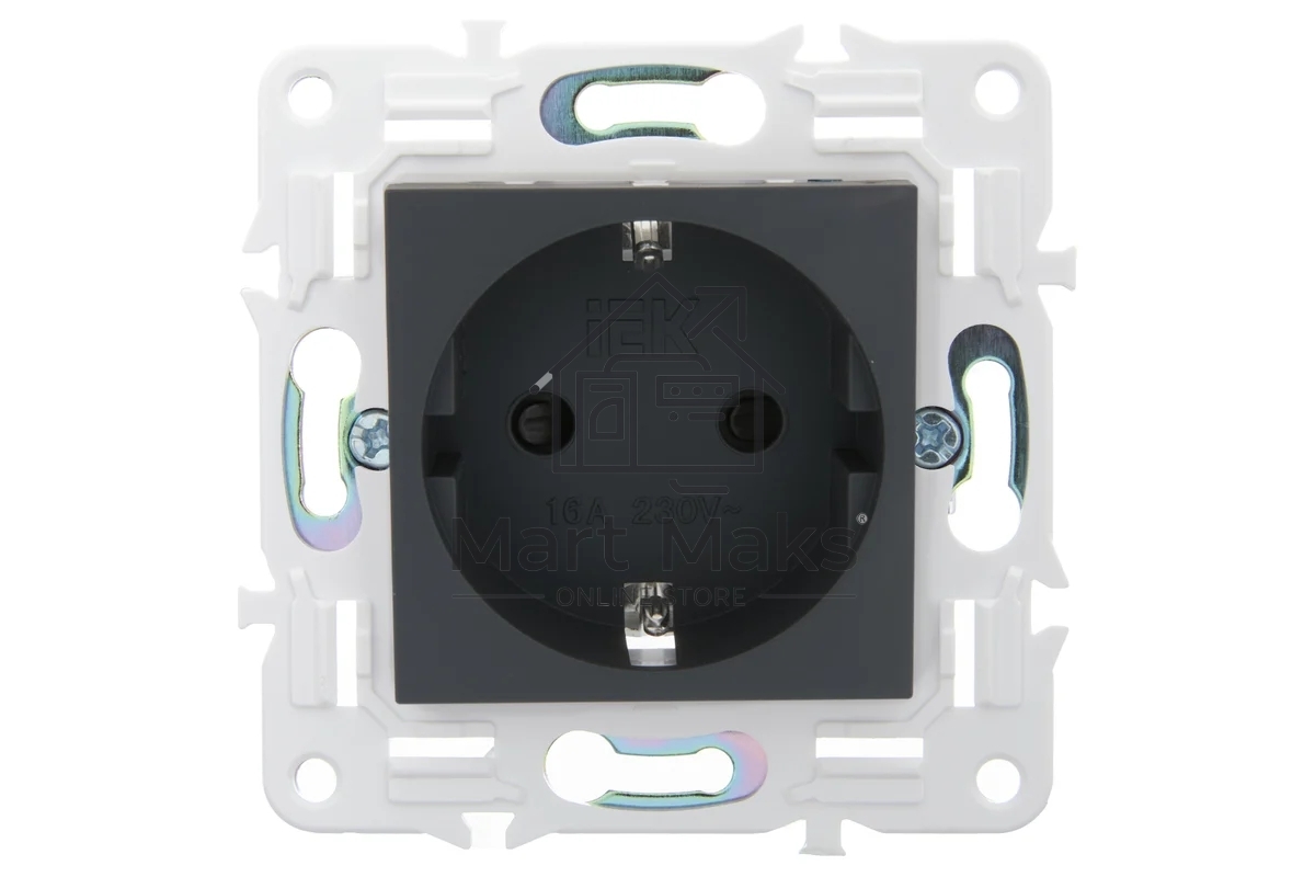 Розетка IEK SKANDY SK-R06G (SK-R14-16-1-K53) с заземлением, с защитными шторками, 16А безвинтовое крепление, графит