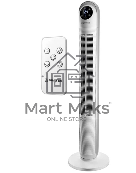 Вентилятор BRAYER BR4956, эл.упр.,пульт ДУ,вращение,мощ-ть 60Вт, LED дисплей,3 скор.Таймер