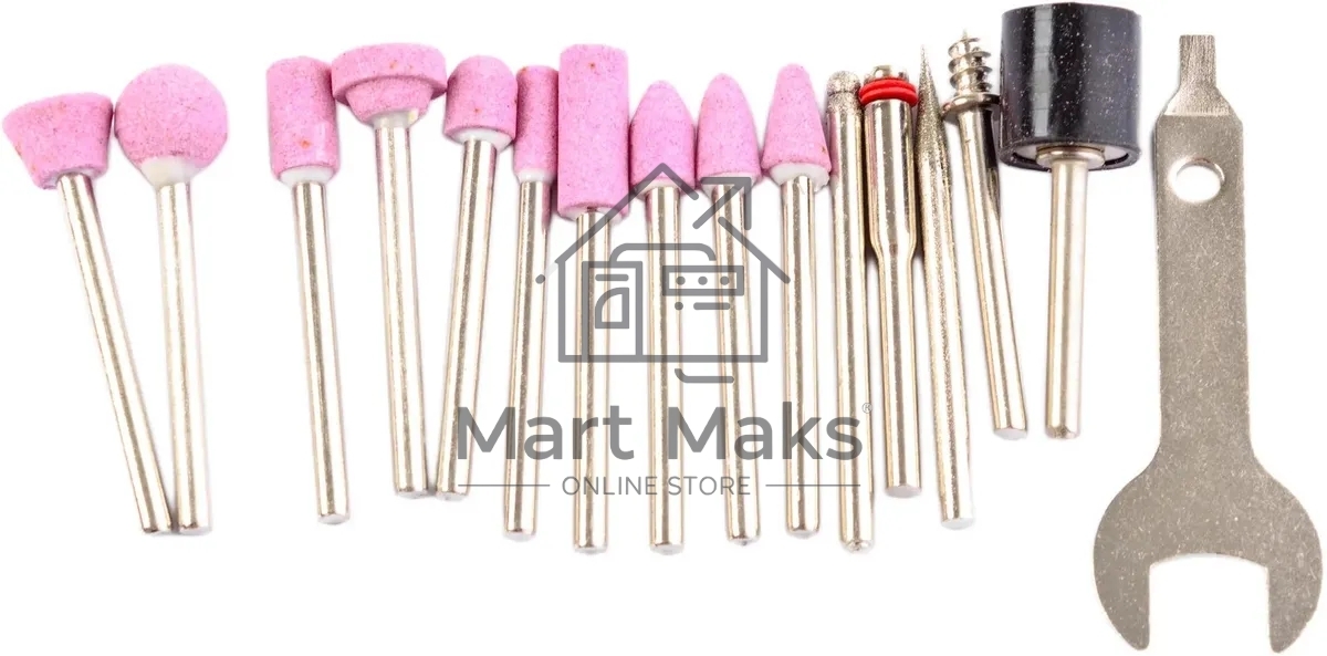 Машина прямая шлифовальная RD-MG150. 150Вт; 10000-32000 об/мин; диаметр цанг 2,3/3,2 мм; набор 100 насадок; вес- 0,8кг