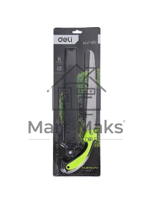 Садовая пила с ножнами Deli DL580927 270мм, сталь 65Mn, шаг зубьев 7TPI, обрезиненая ручка, шлифовка зубов с 3-х сторон, двухрядное распределение кромок