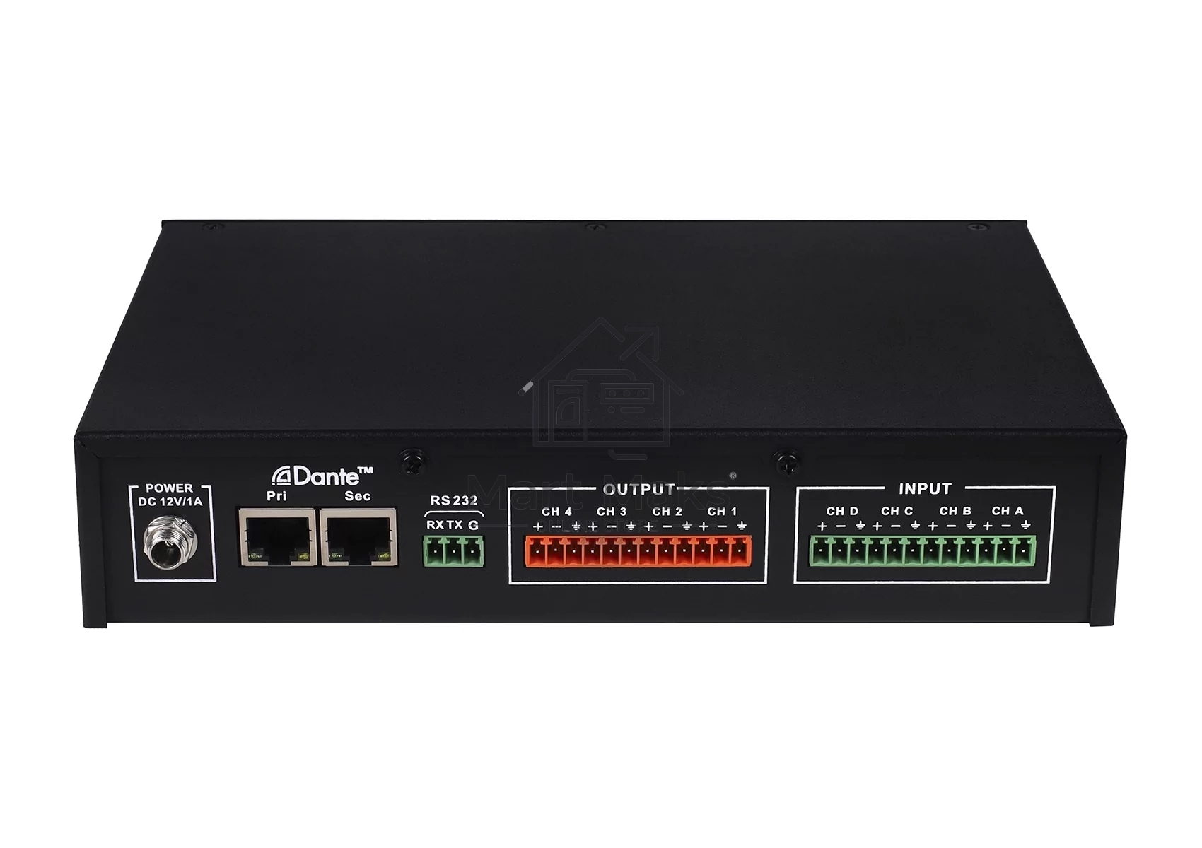 Конвертор Intrend ITDAN-PTR44 Dante - аналог. 4 входа/4 выхода phoenix, 2xRJ45(Dante). встроенный аудиопроцессор (gain, phantom power, mute). Управление ethernet/RS232. Питание 12V