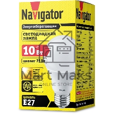 Лампа светодиодная Navigator NLL-A60-10-230-2.7K-E27 10 Вт грушевидная 2700К тепл. белый E27 750 лм 170-260В