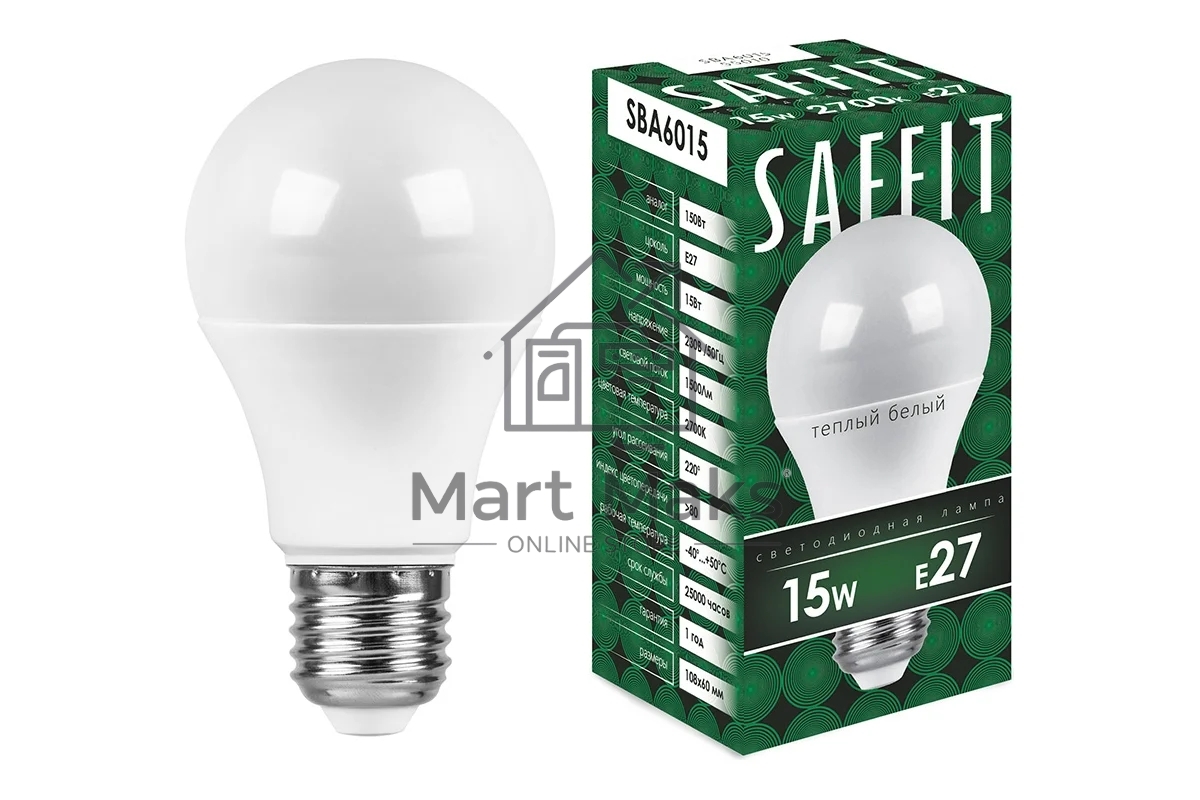 Лампа светодиодная SAFFIT SBA6015 (55010) 15 вт Е27 теплый