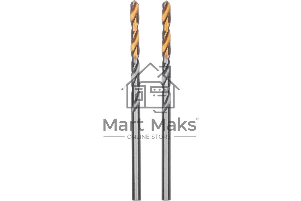 Сверло спиральное по металлу Denzel 3,2 x 65мм, Р6М5, Golden Tip, 2 шт.