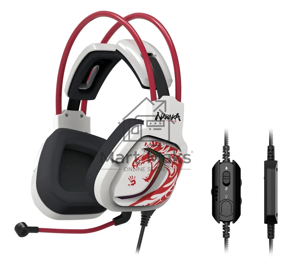 Наушники с микрофоном A4Tech Bloody G575 Naraka белый/красный 2м мониторные USB оголовье (G575 NARAKA)