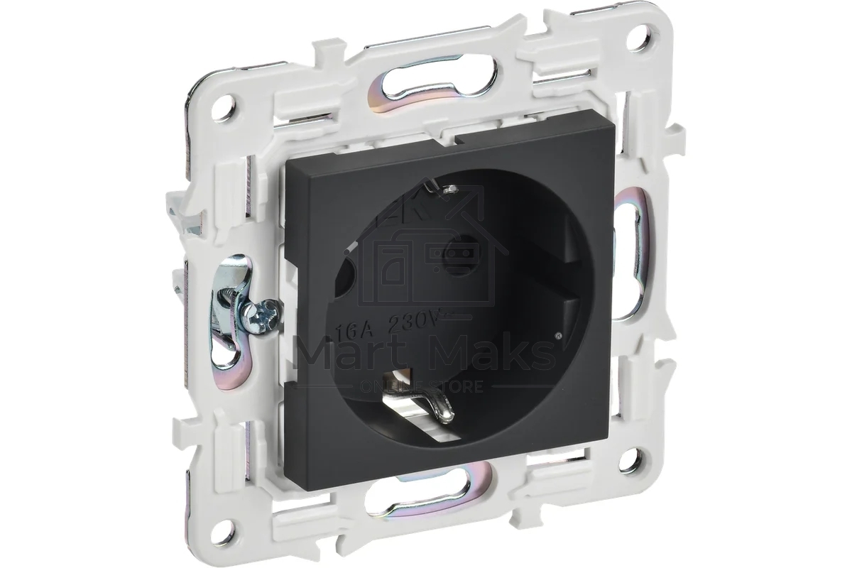 Розетка IEK SKANDY SK-R06G (SK-R14-16-1-K53) с заземлением, с защитными шторками, 16А безвинтовое крепление, графит