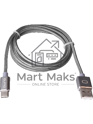Кабель Qumo Type-С кабель, 1м, USB 2.0, 5В, 2А, 10Вт, тканевая оплетка, стальной коннектор, серый космос