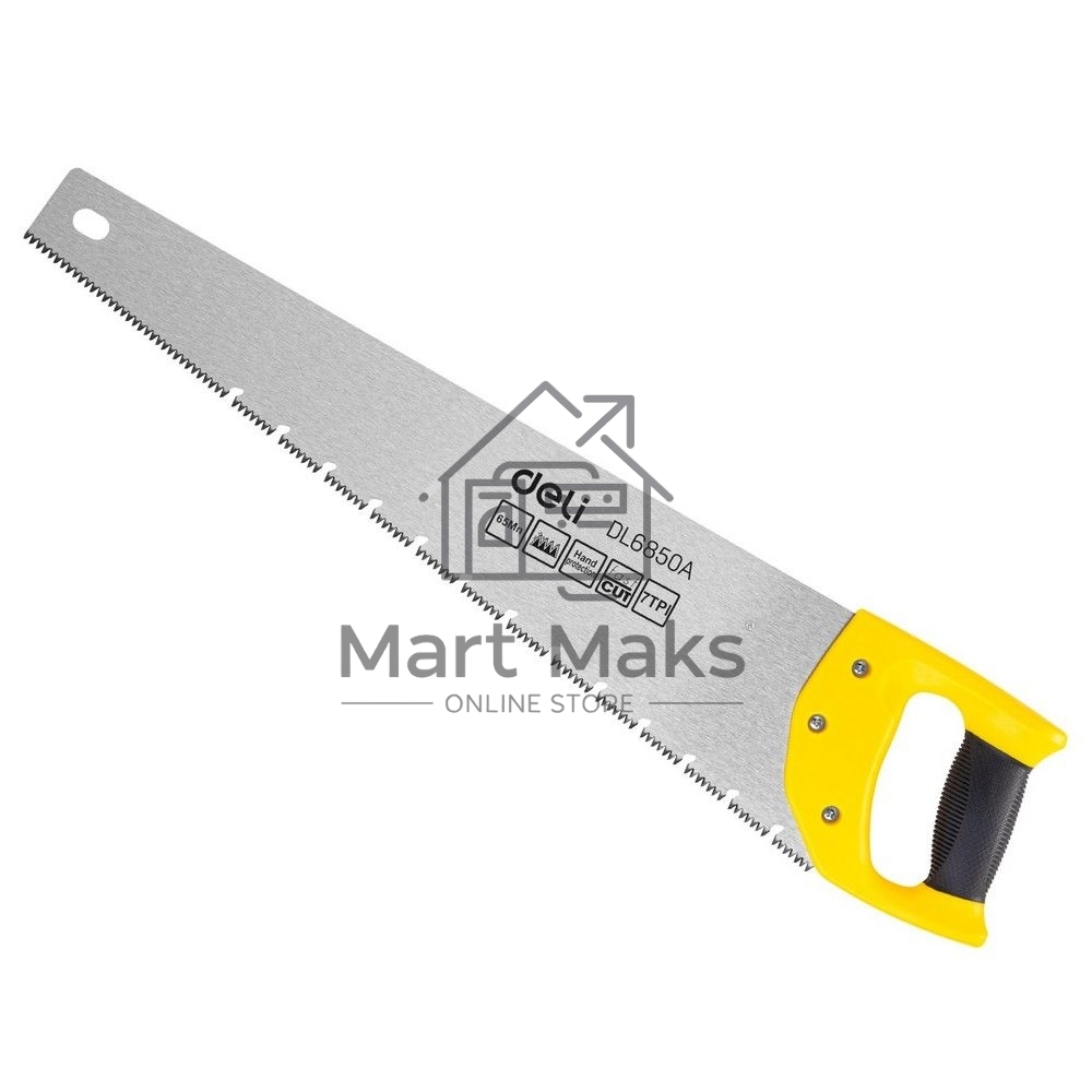 Ножовка по дереву Deli DL6850A 500мм, сталь 65Mn, шлифовка зубцов с 3-х сторон, рукоять из двухкомпонентного противоударного пластика