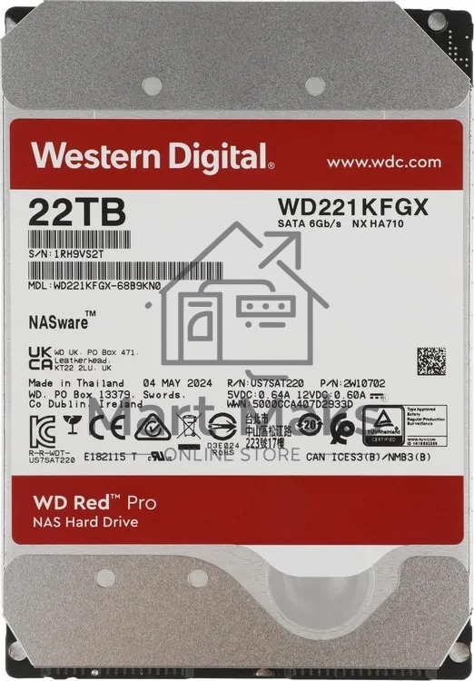 Жесткий диск HDD WD Red Pro 22Tb 7200rpm SATA 512Mb 3.5