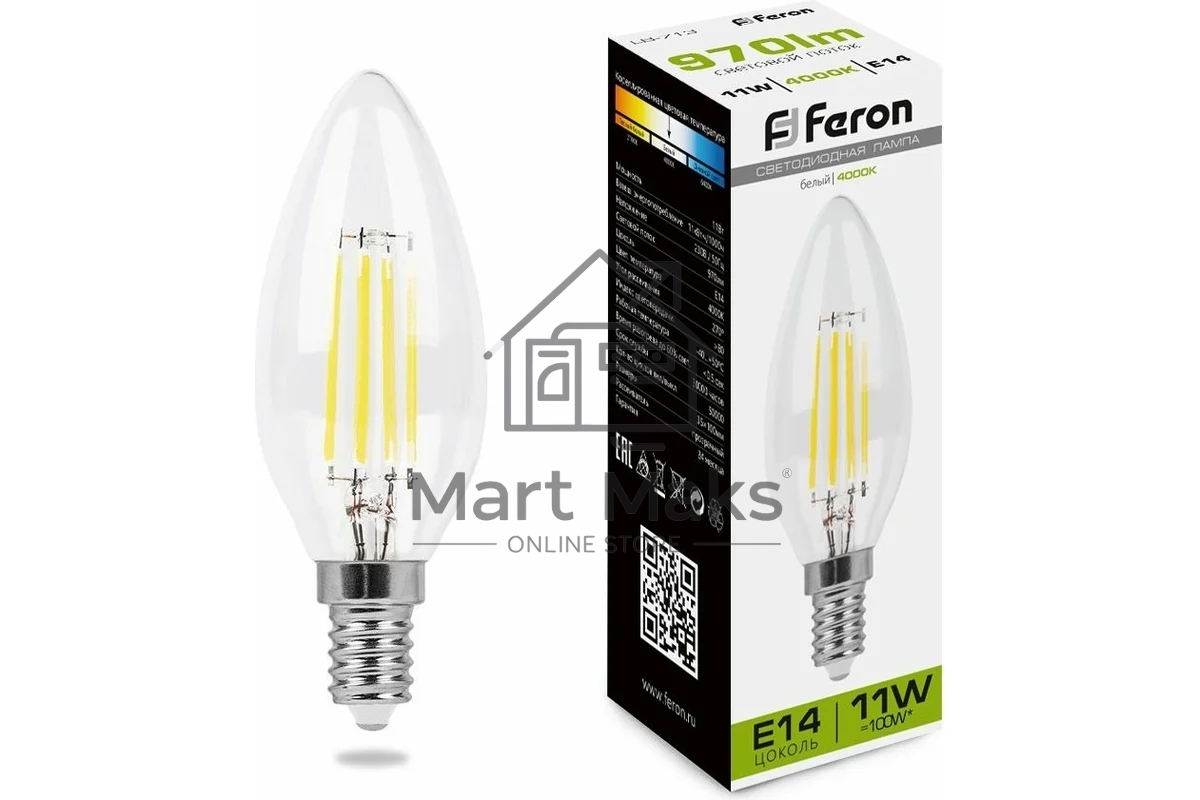 Лампа светодиодная Feron LB-713 (38008) 11 вт Е14 белый свеча FILAMENT