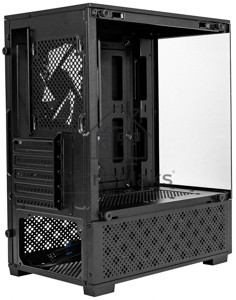 Компьютерный корпус Minitower ExeGate i3 SEA (mATX, без БП, 1*USB+1*USB3.0, HD аудио, черный, 1 вент. 12см с RGB подсветкой, передняя и боковая панели - закаленное стекло)