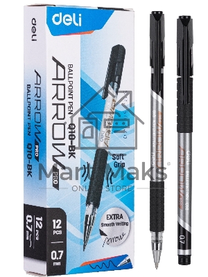 Набор ручек шариковых Deli Arrow EQ10-BK-P синий металлик/черный, черные чернила, коробка картонная (12шт) сменный стержень, линия 0.7мм, резиновая манжета