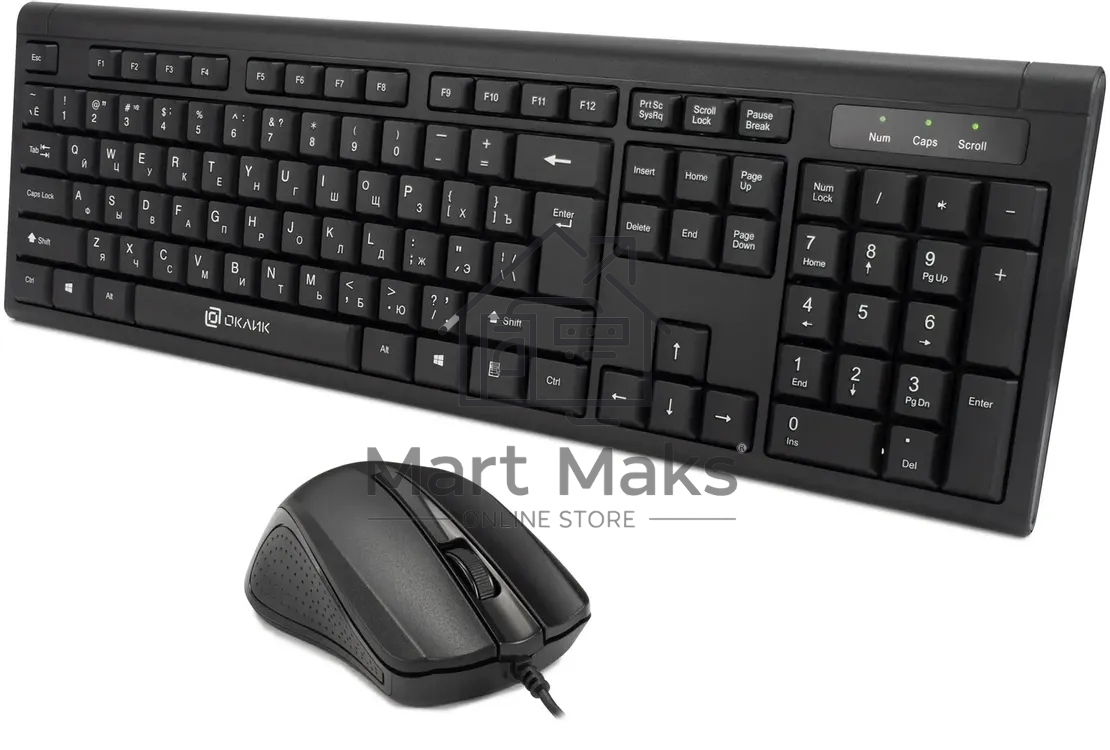 Комплект клавиатура+мышь Oklick 600M проводной, USB, 1200 DPI, чёрный