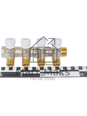 Коллектор 3/4' х 4 выхода 1/2' НР с вентилями