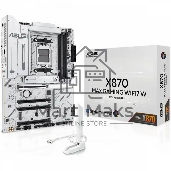 Материнская плата ASUS X870 MAX GAMING WIFI7 W, AM5, AMD X870, 4xDDR5, 4xSATA, 3xM.2, 1xPCIe 5.0 x16, 2xPCIe 4.0 x16, 1xPCIe 3.0 x16, 1xHDMI, 2xUSB Type-C (Display), 1x2.5Gb LAN, Wi-Fi 7, Bluetooth 5.4, 2xUSB-C 40Gbps, 1xUSB-A 10Gbps, 3xUSB-A 5Gbps, 4xUSB