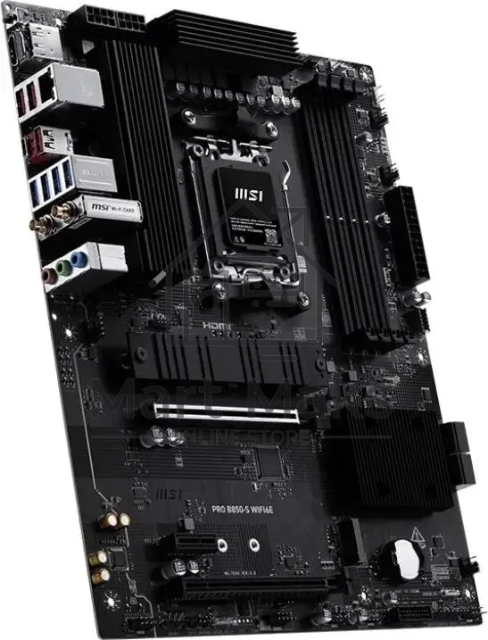 Материнская плата MSI PRO B850-S WIFI6E, AM5, AMD B850, 4xDDR5, 4xSATA, 2xM.2, 1xPCIe 4.0 x16, 1xPCIe 4.0 x4, 1xPCIe 3.0 x1, 1xDP, 1xHDMI, 1x2.5Gb LAN, Wi-Fi 6E, Bluetooth 5.3, 1xUSB-C 10Gbps, 3xUSB-A 10Gbps, 4xUSB-A 5Gbps, 3x3.5 мм, 7.1, ATX