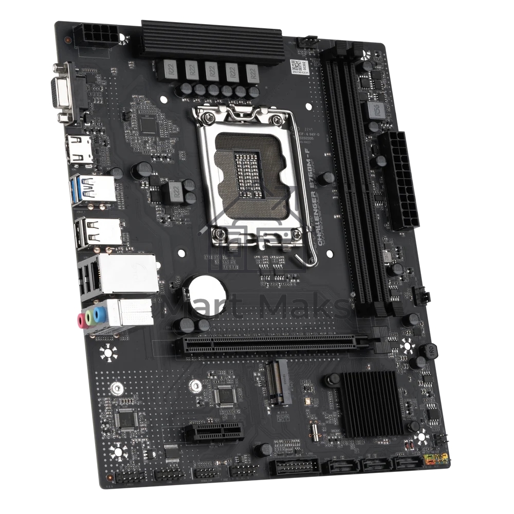 Материнская плата Maxsun Challenger B760M-F, LGA 1700, Intel B760, 2xDDR4, 3xSATA III, 2xM.2, 1xPCIe 4.0 x16, 1xHDMI, 1xVGA, 1xRJ-45 1Gb LAN, 2xUSB 3.2 Gen 1, 4xUSB 2.0, 3x3.5 мм, 5.1, mATX
