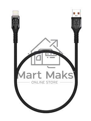 Дата-кабель Maxvi MC-33L USB-Lightning 2.4А, прозрачный корпус, LED подсветка, 1м, черный