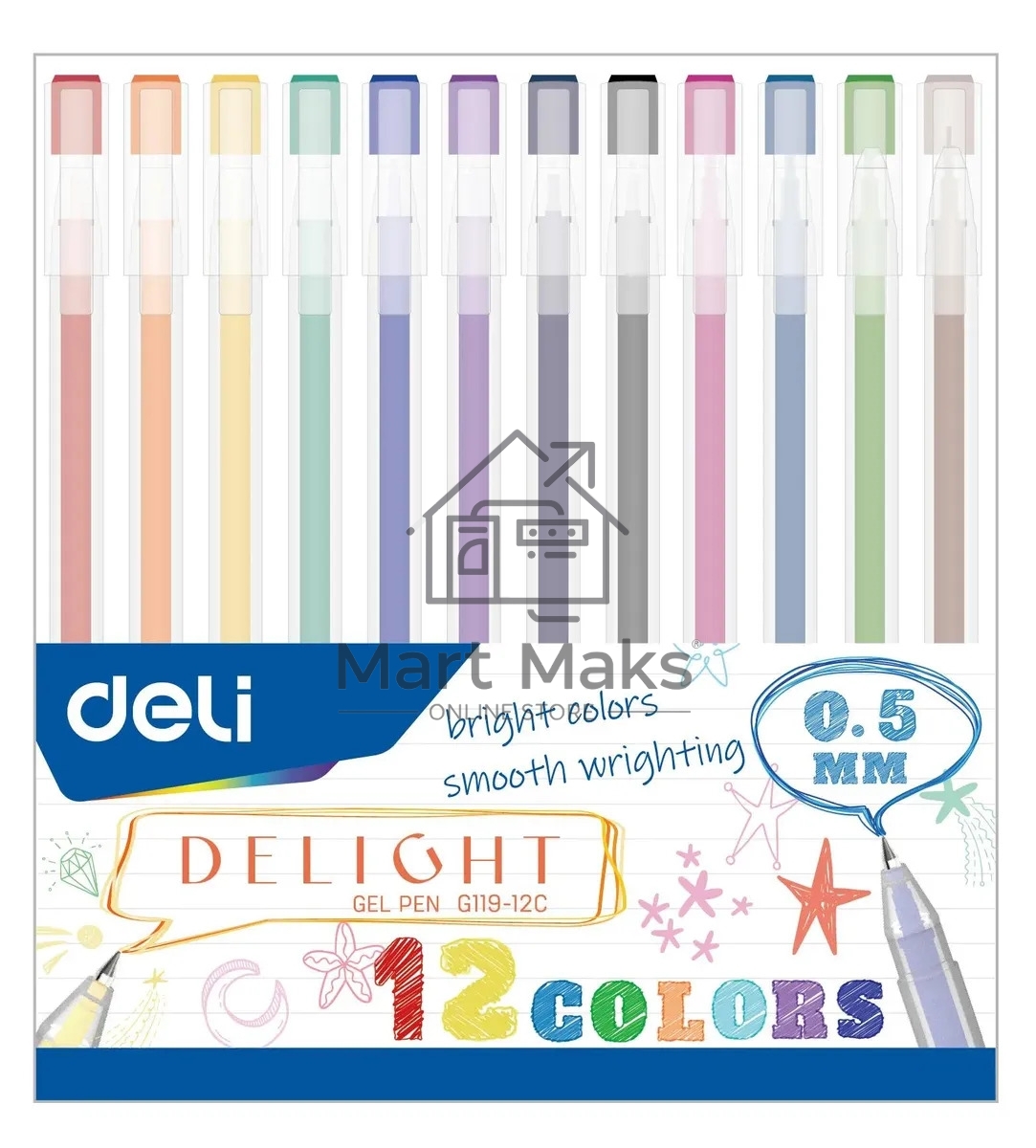 Набор ручек гелевых Deli Delight EG119-12C, ассорти чернила (12шт)