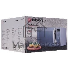 Микроволновая печь BRAYER BR2504 зеркальный, серебристый, 25 л, 900 Вт, переключатели — кнопки, поворотный механизм