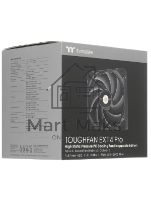 Вентилятор Thermaltake Toughfan EX14 Pro реверсивный 140x140x25mm черный 4-pin 31.6-34.1dB Ret (CL-F172-PL14BL-A)