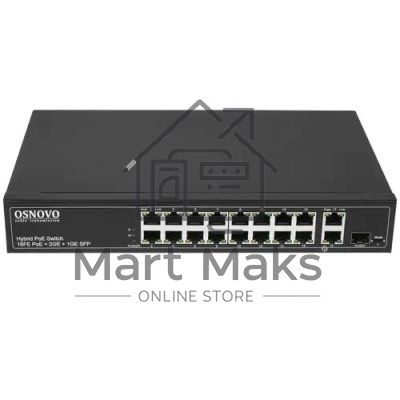 Коммутатор OSNOVO SW-61621(300W), 16×100 Мбит/с PoE + 2×1 Гбит/с, неуправляемый
