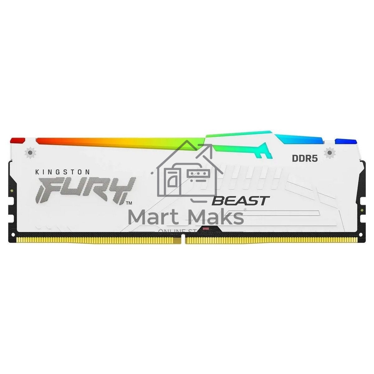 Оперативная память Kingston Fury Beast, DDR5, 16GB (1x16GB), 6000MHz, CL36, DIMM, с радиатором, RGB, белый