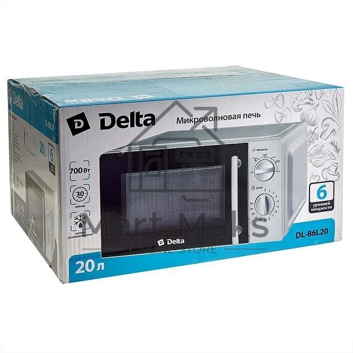 Микроволновая печь DELTA DL-86L20 белый, 20 л, 700 Вт, переключатели - поворотный механизм