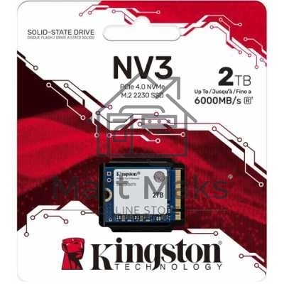 Твердотельный накопитель Kingston SSD NV3, 2000GB, M.2(22x30mm), NVMe, PCIe 4.0 x4, 3D TLC, R/W 6000/5000MB/s, TBW 640, DWPD 0.2 (60 мес)