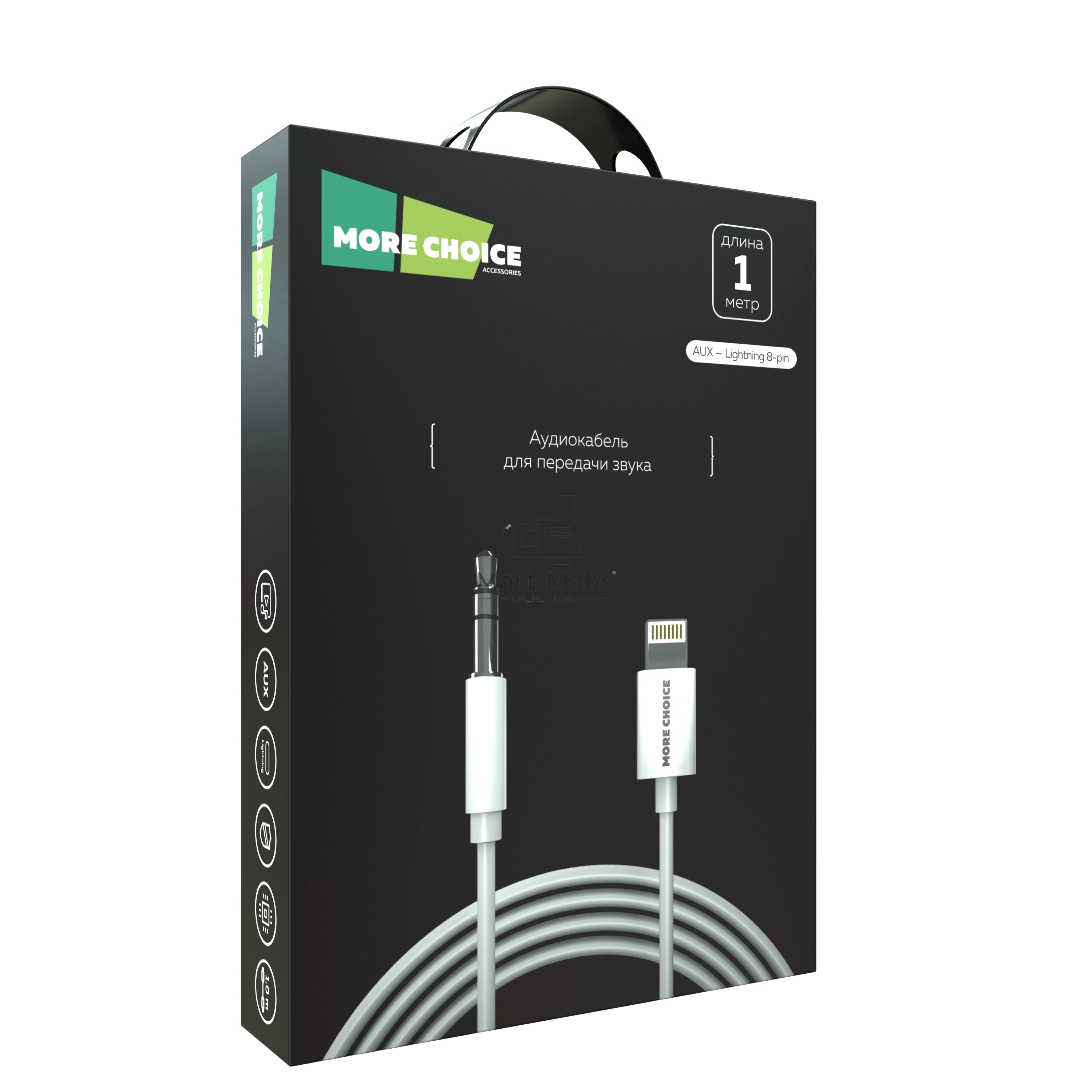 Кабель аудио MORE CHOICE (4610196409820) UK28i AUX 3.5mm Lightning 8-pin 1м, белый
