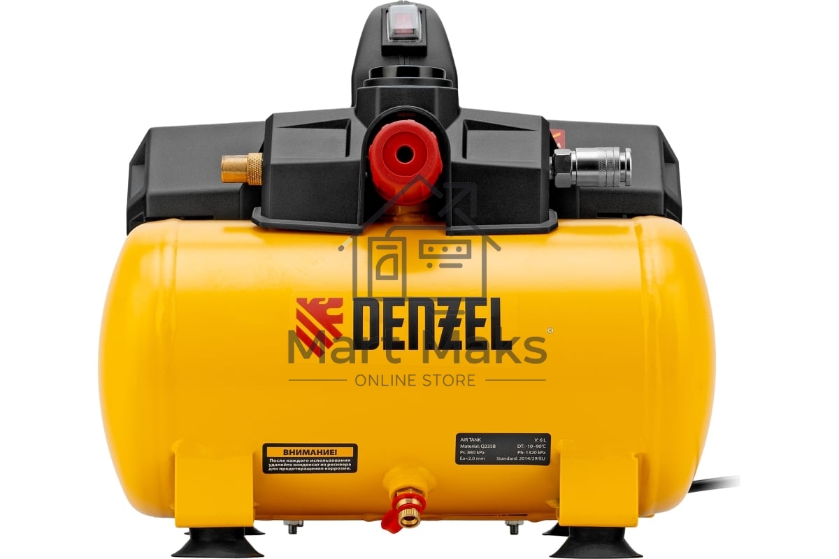 Компрессор Denzel DLS750/6 безмасляный малошумный 750 Вт, 140 л/мин,ресивер 6 л
