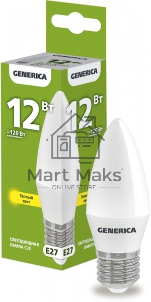 Лампа светодиодная C35 свеча 12Вт 230В 3000К E27 GENERICA