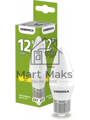 Лампа светодиодная C35 свеча 12Вт 230В 3000К E27 GENERICA