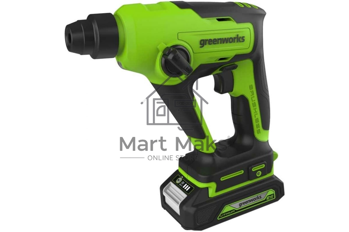 Перфоратор аккумуляторный бесщеточный GreenWorks GD24SDS1K2, 1,2 ДЖ, 24V, c АКБ 2Ач и ЗУ, в сумке (3803107UA)