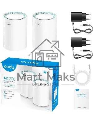 Бесшовный Mesh роутер Cudy M1300 (M1300 2-PACK) AC1200 10/100/1000BASE-TX/Wi-Fi белый (упак.:2шт)