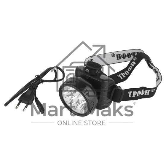 Фонарь налобный светодиодный Трофи TG9 ударопрочный, 9 LED, 2 режима, аккумуляторный, черный