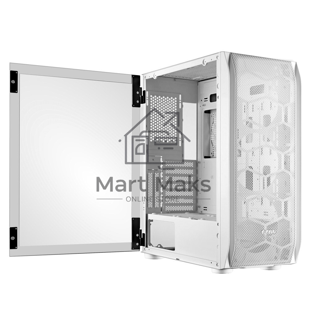 Компьютерный корпус Ginzzu GL 185 белый боковая дверца закаленное стекло на петлях на магнитах
