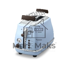 Тостер DeLonghi CTOV 2103.AZ, 900 Вт, на 2 тоста, разморозка, обжаривание, решетка для подогрева, поддон, голубой