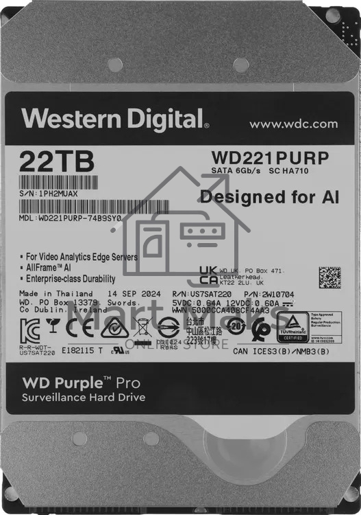 Жесткий диск HDD WD Purple Pro 22Tb 7200rpm SATA 512Mb 3.5