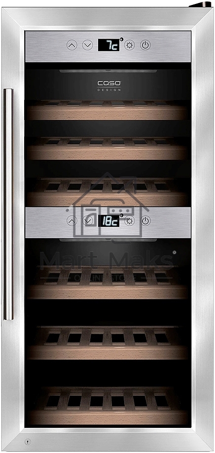 Винный шкаф CASO WineComfort 240 Smart серебристый, 2 отсека, 24 бут., класс G