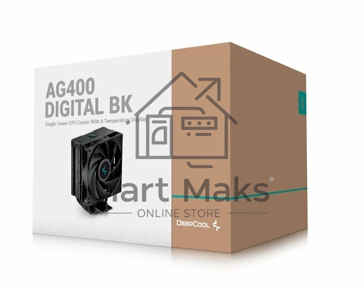 Кулер для процессора DEEPCOOL AG400 DIGITAL BK черный, 120 мм, алюминий/медь, 2100 об/мин, 31.6 дБ, 4 pin, 220 Вт, 152.7 мм