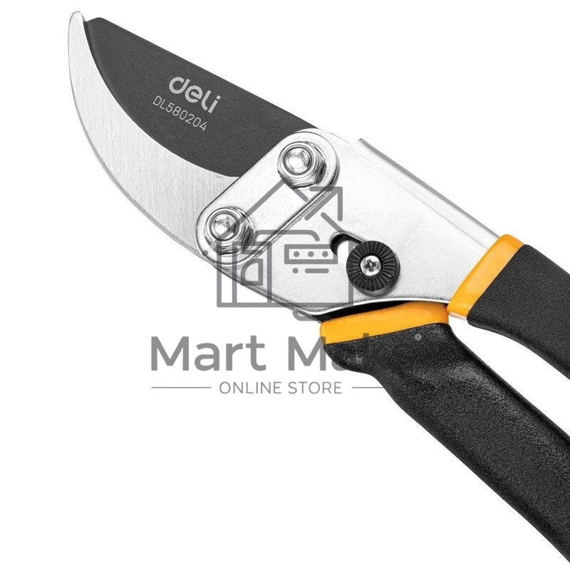 Секатор Deli DL580204 Размер 200 мм. Макс диаметр резки 15 мм. Сталь 55С. Термообработанная поверхность. Тефлоновая уплотнённая пластиковая ручка.